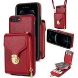 Voor iPhone 8 Plus / 7 Plus Rits Hardware Kaart Portemonnee Telefoonhoes (Rood)