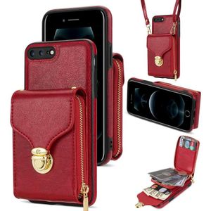 Voor iPhone 8 Plus / 7 Plus Rits Hardware Kaart Portemonnee Telefoonhoes (Rood)