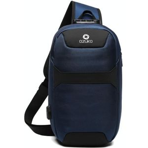 Ozuko 9270 Mannen Outdoor Anti-Theft Chest Bag Multifunctionele Waterdichte Messenger Bag met externe USB-oplaadpoort (Donkerblauw)