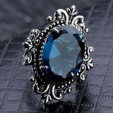 925 zilver Vintage gans ei-vormige zee Blue Topaz Ring  ring grootte: 8