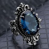 925 zilver Vintage gans ei-vormige zee Blue Topaz Ring  ring grootte: 8