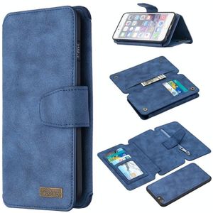 Afneembare Frosted Magnetic Horizontal Flip Leather Case met Kaartslots & Houder & Rits portemonnee & fotolijst voor iPhone 6 Plus(Blauw)