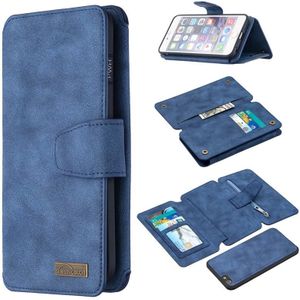 Afneembare Frosted Magnetic Horizontal Flip Leather Case met Kaartslots & Houder & Rits portemonnee & fotolijst voor iPhone 6 Plus(Blauw)