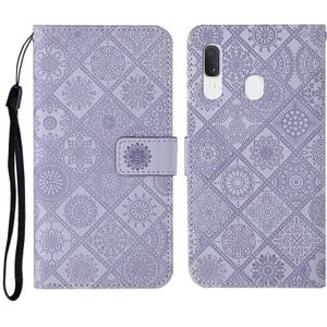 Voor Samsung Galaxy A20e Ethnic Style Embossed Pattern Horizontale Flip Lederen Case met Holder & Card Slots & Wallet & Lanyard(Paars)
