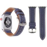 Voor Apple Watch serie 3 & 2 & 1 38mm eenvoudige manier lederen Cowboy patroon horloge band (donkerblauw)