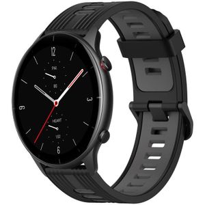Voor Amazfit GTR 2E 22 mm verticaal patroon tweekleurige siliconen horlogeband (zwart+grijs)