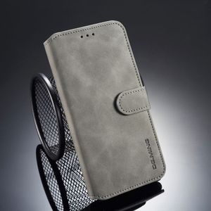Dg. MING retro olie kant horizontale flip case voor iPhone XS/X  met houder & kaartsleuven & portemonnee (grijs)