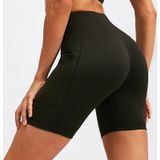 High Waist Yoga Slant Pocket Oefening Quick Dry Tight Elastic Fitness Shorts (Kleur: Navy Size:M)