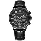 Ochstin 6050E multifunctioneel quartz heren lederen horloge (zwart + zwart)