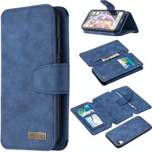 Afneembare Frosted Magnetic Horizontal Flip Leather Case met Kaartsloten & Houder & Rits Portemonnee & Fotolijst Voor iPhone XR(Blauw)