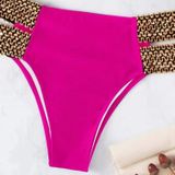 Vrouw sexy effen kleur hoge taille tweedelig bikini badpak  maat: S (roze rood)