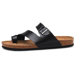 Couple Cork Slippers Men Summer Flip-flops Beach Sandals  Size: 45(Black)