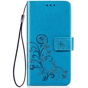 Vier blad clasp relif Buckle mobiele telefoon bescherming lederen draagtas met Lanyard & Card slot & portemonnee & beugel functie voor Xiaomi CC9 (blauw)