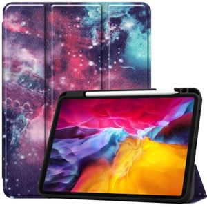 Gekleurde tekening horizontale flip TPU + PU lederen behuizing met drie-opvouwbare houder / slaap / wake-up functie & pen sleuf voor iPad Pro 11 inch (2021) (Melkweg)