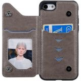 Voor iPhone 7 / 8 Zes Katten Embossing Pattern Protective Case met Houder & Card Slots & Photo Frame(Grijs)