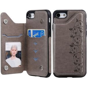 Voor iPhone 7 / 8 Zes Katten Embossing Pattern Protective Case met Houder & Card Slots & Photo Frame(Grijs)