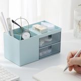 Dubbele lades Desktop plastic opbergdoos make-up organisator geval cosmetische container  grootte: 17 6 X9X  5cm (blauw)