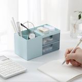 Dubbele lades Desktop plastic opbergdoos make-up organisator geval cosmetische container  grootte: 17 6 X9X  5cm (blauw)