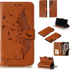 Feather patroon Litchi textuur horizontale Flip lederen draagtas met portemonnee & houder & kaartsleuven voor Galaxy Note 10 (bruin)