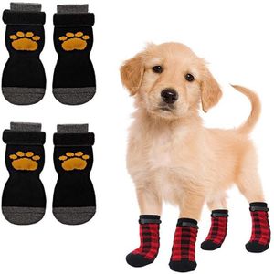 4 stuks hond gebreid ademend schoeisel outdoor antislip sokken voor huisdieren  maat: L