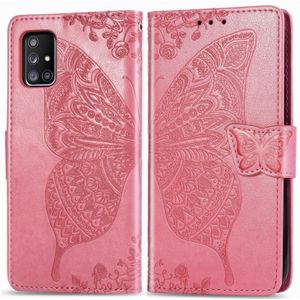 Voor Galaxy A71 5G Butterfly Love Flower Relif Horizontale Flip Lederen Case met beugel / kaartslot / Portemonnee / Lanyard(Roze)