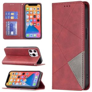 Rhombus Texture Horizontal Flip Magnetic Leather Case with Holder & Card Slots For iPhone 13 Pro Max(Red)