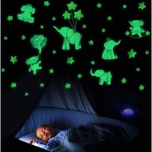 2 stks / set YG016 Cartoon Animal Element Star Baby Elephant Lichtgevende Muursticker  Specificatie: 21x30cm (groen licht)