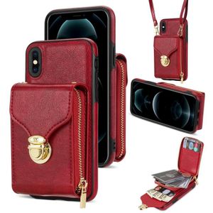 Voor iPhone XS / X Rits Hardware Kaart Portemonnee Telefoonhoes(Rood)