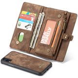 CaseMe afneembaar multifunctioneel horizontale Flip lederen hoes for iPhone XR  met kaart sleuf & houder & rits portemonnee & Photo Frame (bruin)