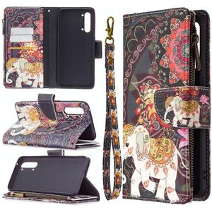 Voor OPPO Find X2 Lite Colored Drawing Pattern Zipper Horizontale Flip Lederen Case met Holder & Card Slots & Wallet(Flower Elephants)