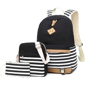 3 stks / set Canvas Leisure Rugzak Grote capaciteit Gedrukte schooltas