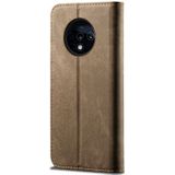 Voor OnePlus 7T denim textuur casual stijl horizontale Flip lederen draagtas met houder & kaartsleuven & portemonnee (kaki)