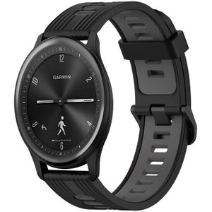 Voor Garmin Vivomove Sport 20 mm verticaal patroon tweekleurige siliconen horlogeband (zwart+grijs)