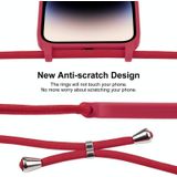 Voor iPhone 15 Pro Crossbody Lanyard vloeibare siliconen hoes (roze rood)