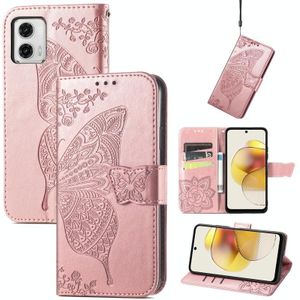 Voor Motorola Moto G73 Vlinder Liefde Bloem Relif Flip Lederen Telefoonhoes (Rose Goud)