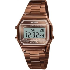 SKMEI 1123 Men Business Lichtgewicht Horloge Waterproof Steel Band Elektronisch Horloge (Koffie Goud)