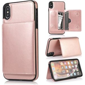 Voor iPhone X/XS schokbestendige PU + TPU beschermhoes met kaartsleuven & houder (Rose goud)