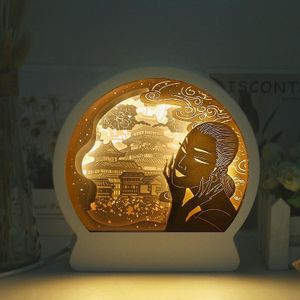 Chinese stijl papier carving lamp nachtlicht 3D gepersonaliseerde cadeau decoratie  lichte kleur: warm licht (wit)