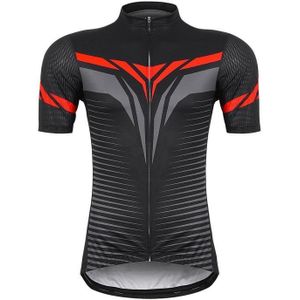 WEST BIKING YP0206164 Zomer Polyester Ademende Sneldrogende Ronde Schouder Korte Mouw Wielertrui voor Heren (Kleur:Rood en Zwart Maat:S)