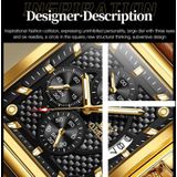 OLEVS 9925 heren vierkante wijzerplaat multifunctioneel waterdicht quartz horloge (zwart + goud)