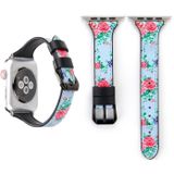 Letter T vorm eenvoudige Floral lederen polshorloge band met roestvrijstalen gesp voor Apple Watch serie 3 & 2 & 1 42mm (blauw)