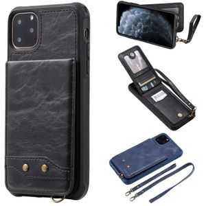 Voor iPhone 11 Pro Max Vertical Flip Wallet Shockproof Back Cover Protective Case met Houder & Card Slots & Lanyard & Photos Frames(Zwart)
