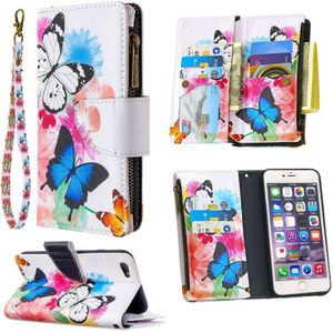Voor iPhone 6s Plus & 6 Plus Gekleurd tekenpatroon Rits Horizontale Flip Lederen case met Holder & Card Slots & Wallet(Twee vlinders)