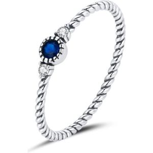 S925 Sterling Silver Dark Blue Zircon Platinum Plated Twist Texture Vrouwen Ring  Maat:8