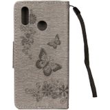 Voor Huawei P20 relif Lite Vintage bloemen vlinder patroon horizontale Flip lederen draagtas met kaartslot & houder & portemonnee & Lanyard (grijs)