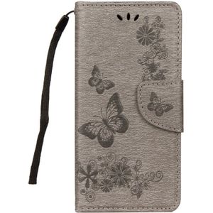 Voor Huawei P20 relif Lite Vintage bloemen vlinder patroon horizontale Flip lederen draagtas met kaartslot & houder & portemonnee & Lanyard (grijs)