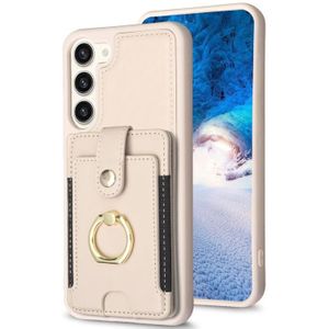 Voor Samsung Galaxy S23+ 5G BF27 Metalen Ring Kaart Tas Houder Telefoon Case(Beige)