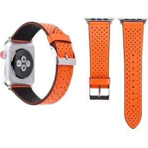 Voor Apple Watch serie 3 & 2 & 1 42mm gatenpatroon voor eenvoudige manier lederen horloge Strap(Orange)
