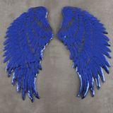 Royal Blue een paar Sequin Feather Wing vorm kleding patch sticker DIY kleding accessoires  grootte: grote 33 5 x 32cm