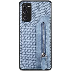 Voor Samsung Galaxy S20 FE Koolstofvezel Horizontale Flip Rits Portemonnee Telefoonhoesje(Blauw)